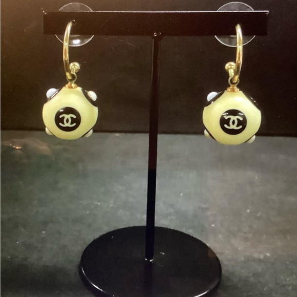 CHANEL CC Logo Ball Hoop Pierced Earrings - Picture 1 of 9